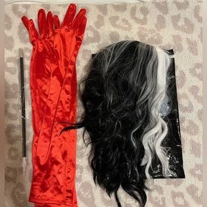 Cruella Deville Synthetic Wig and Red Gloves